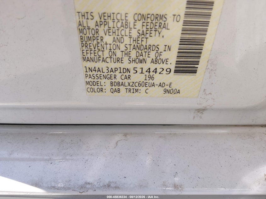 2013 NISSAN ALTIMA SEDAN 2.5L I-4 DOHC, VVT, 182HP