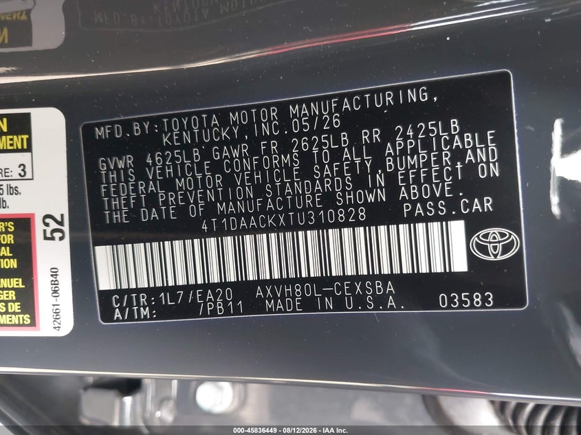 2026 Toyota Camry(VIN: 4T1DAACKXTU310828