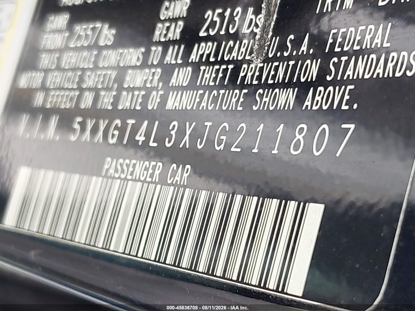 2018 KIA OPTIMA SEDAN 2.4L I-4 DI, DOHC, VVT, 185HP