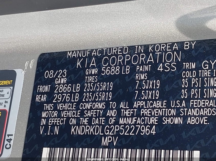 KIA SORENTO HYBRID 2023 VIN KNDRKDLG2P5227964