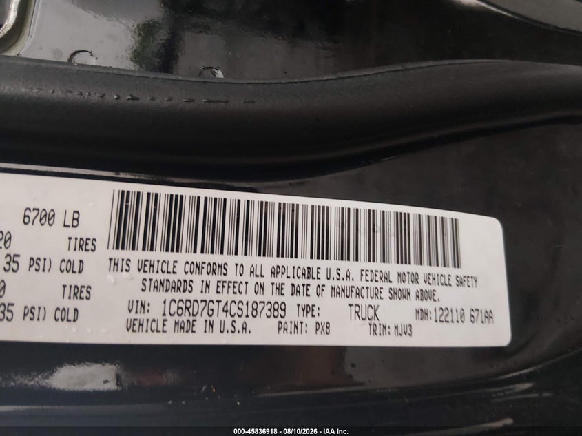 RAM 1500 2012 VIN 1C6RD7GT4CS187389