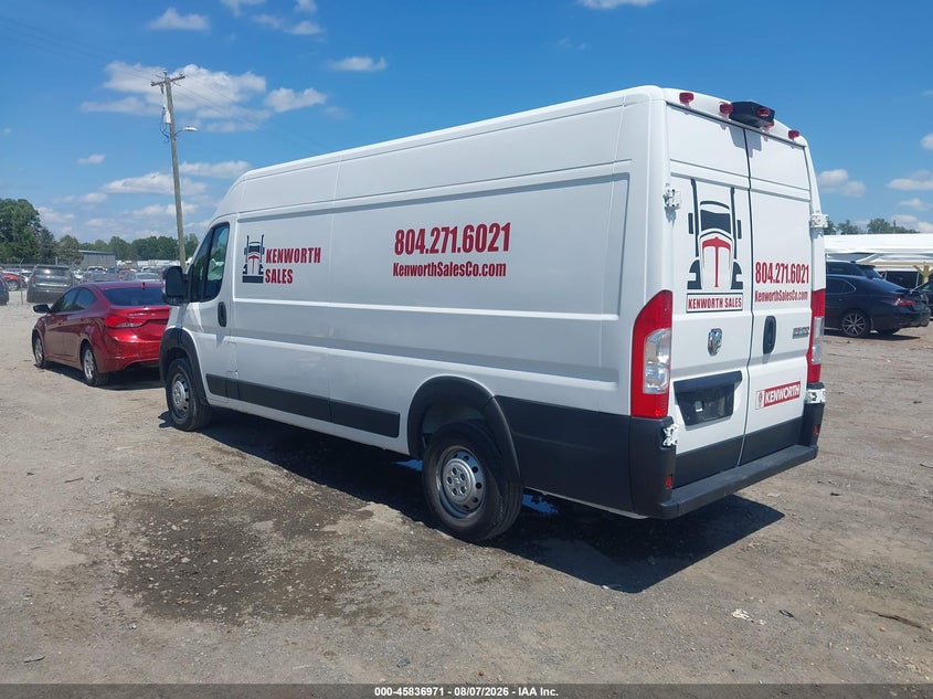Vin: 3c6mrvjg9pe555733, lot: 46335879, ram promaster 3500 cargo van high roof 159 wb ext 20233
