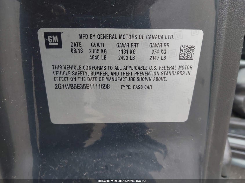 2014 CHEVROLET IMPALA SEDAN 3.6L V-6 DI, DOHC, VVT, 300HP