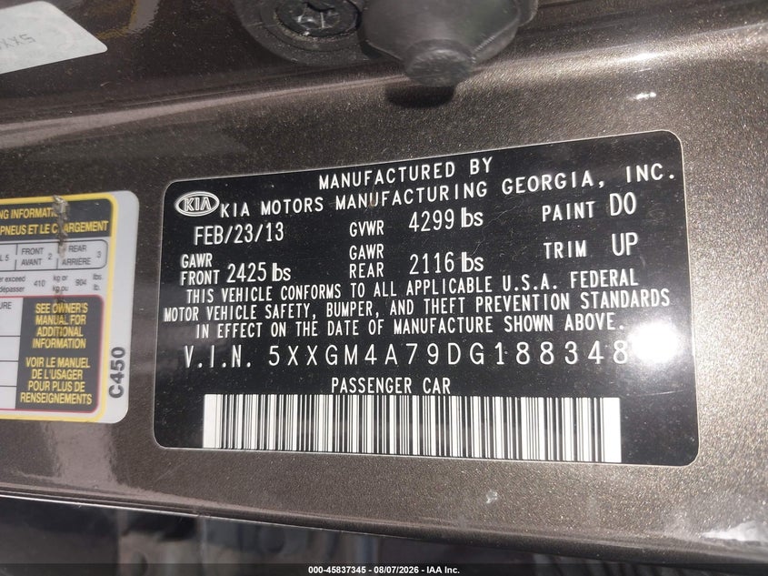 KIA OPTIMA 2013 VIN 5XXGM4A79DG188348