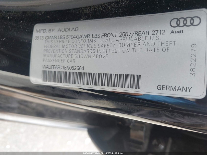 AUDI A6 2014 VIN WAUFFAFC1EN052664