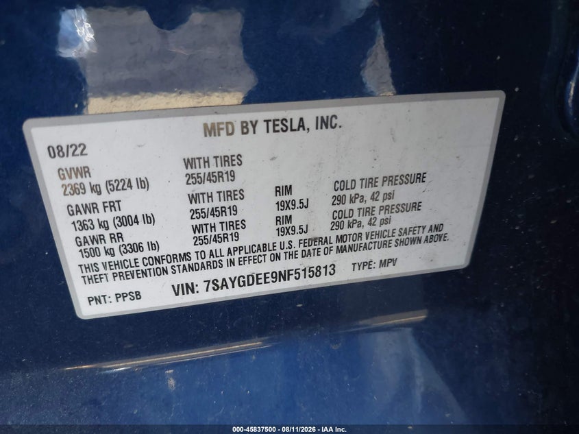 2022 TESLA MODEL Y SPORT UTILITY VEHICLE ELECTRIC