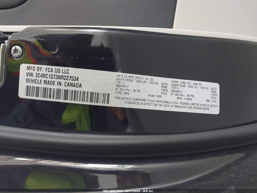 CHRYSLER PACIFICA HYBRID 2022 VIN 2C4RC1S73NR227534