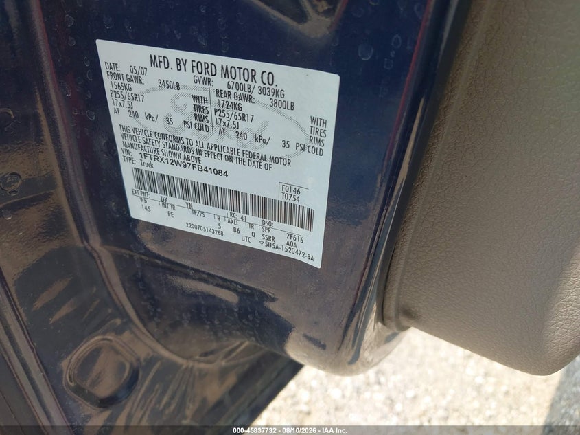 2007 FORD F-150 PICKUP 4.6L V-8 248HP