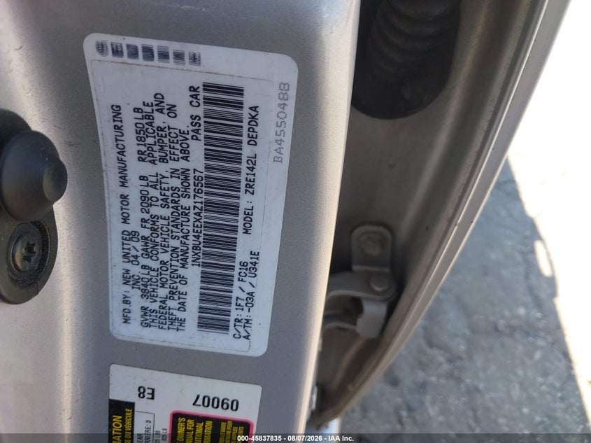 TOYOTA COROLLA 2010 VIN 1NXBU4EEXAZ176567