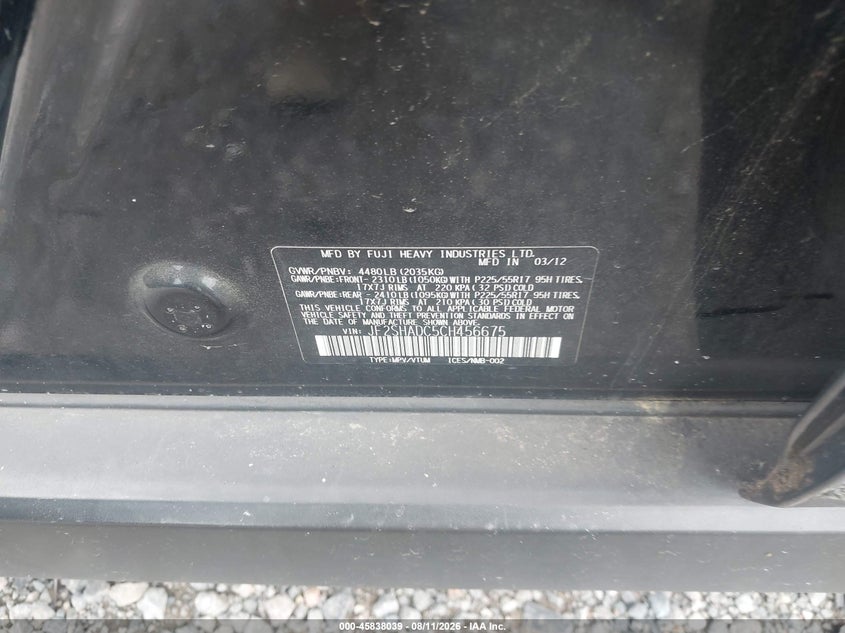 SUBARU FORESTER 2012 VIN JF2SHADC5CH456675