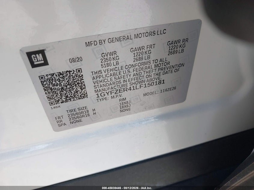 CADILLAC XT4 2020 VIN 1GYFZER41LF150181