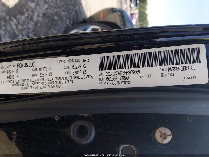 2015 DODGE CHALLENGER COUPE 3.6L V-6 DOHC, VVT, 305HP