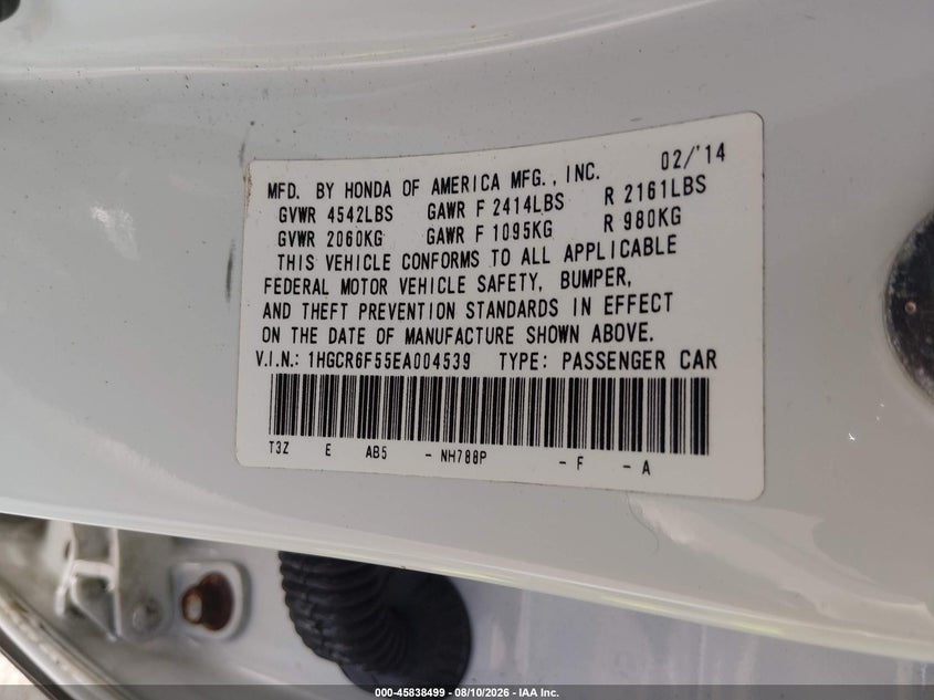 HONDA ACCORD HYBRID 2014 VIN 1HGCR6F55EA004539