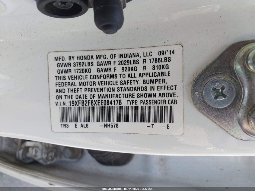 2014 HONDA CIVIC SEDAN 1.8L I-4 VVT, 143HP