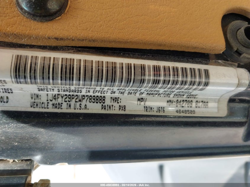 JEEP WRANGLER 1998 VIN 1J4FY29P2WP789888