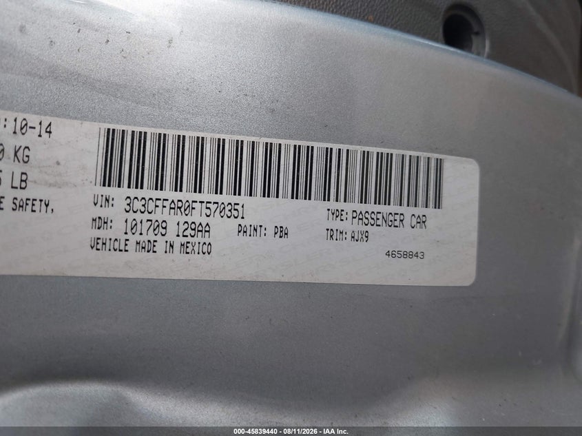 FIAT 500 2015 VIN 3C3CFFAR0FT570351