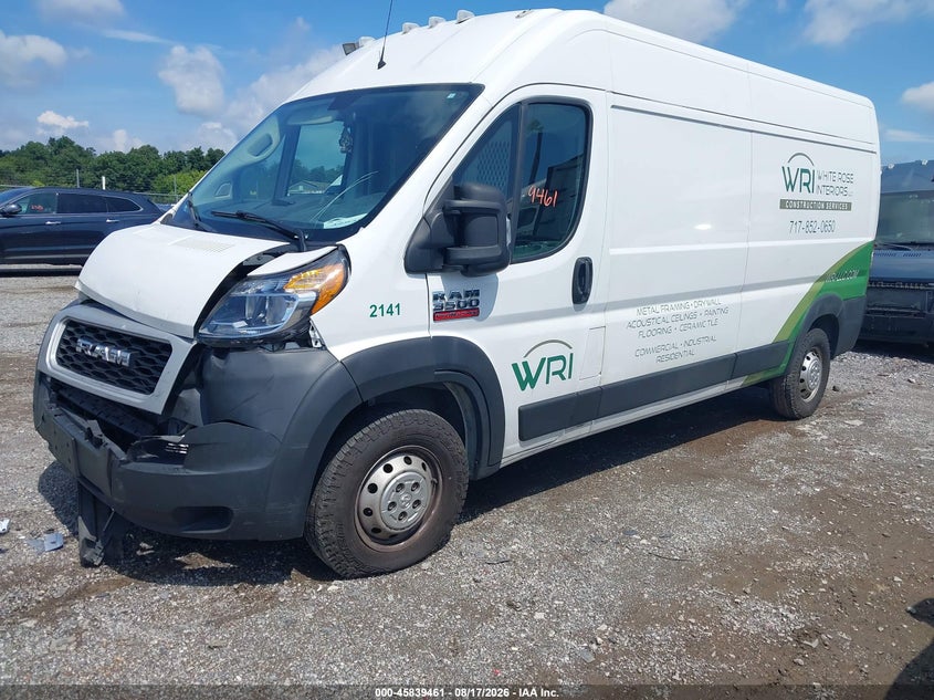 Vin: 3c6mrvhg6me524554, lot: 46338369, ram promaster 3500 high roof 159 wb 20212