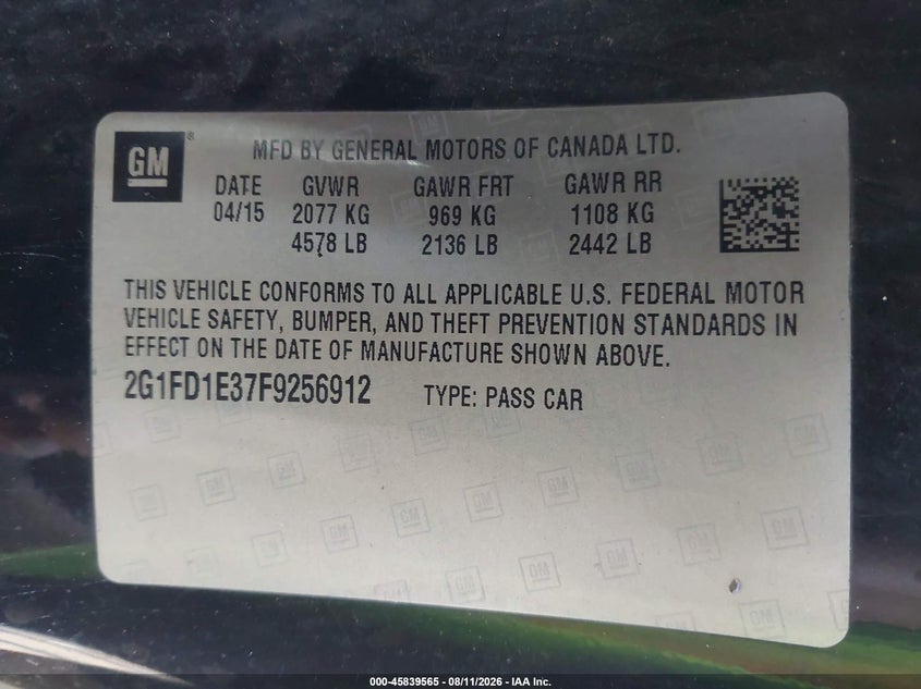 2015 CHEVROLET CAMARO COUPE 3.6L V-6 DI, DOHC, VVT, 323HP