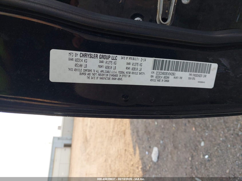 DODGE CHARGER 2014 VIN 2C3CDXBG9EH242961
