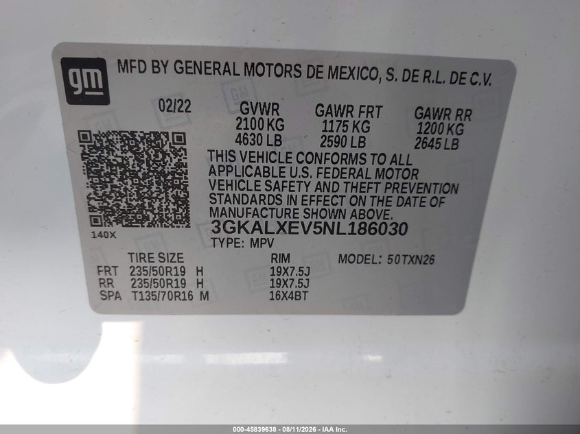 GMC TERRAIN 2022 VIN 3GKALXEV5NL186030