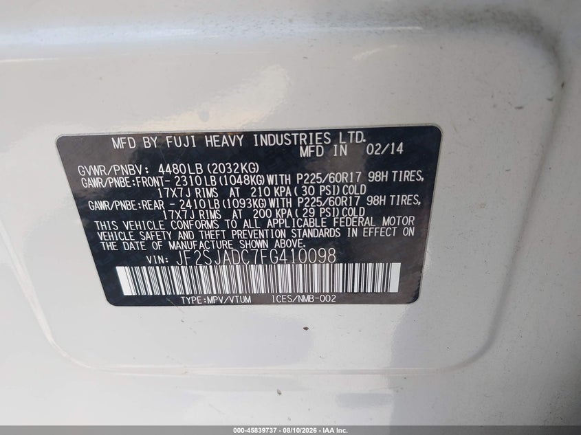 2015 SUBARU FORESTER SPORT UTILITY VEHICLE 2.5L H-4 DOHC, VVT, 170HP