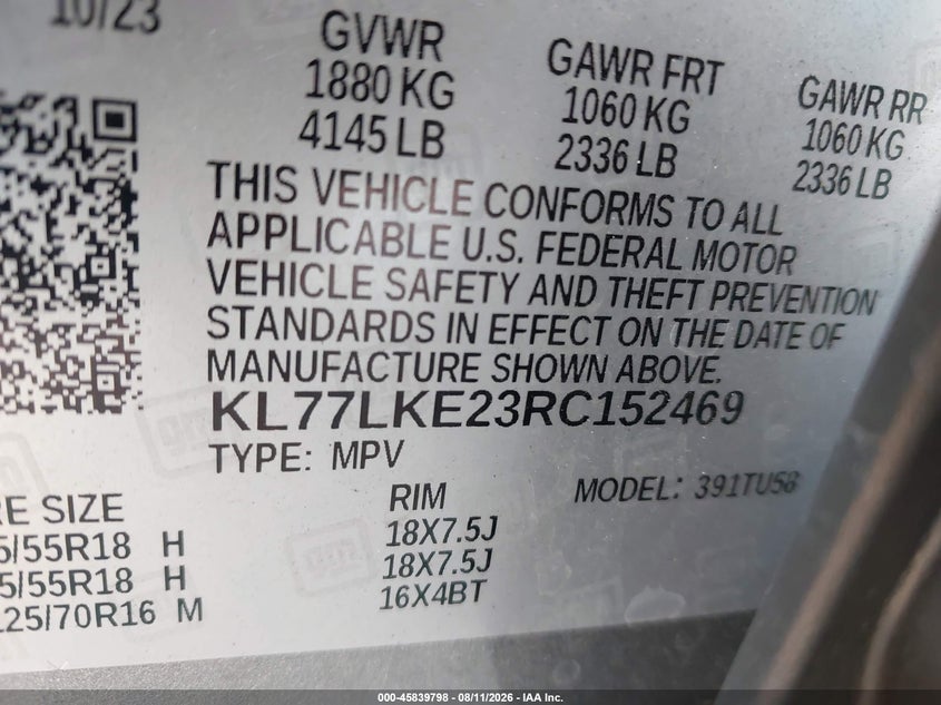 CHEVROLET TRAX 2024 VIN KL77LKE23RC152469