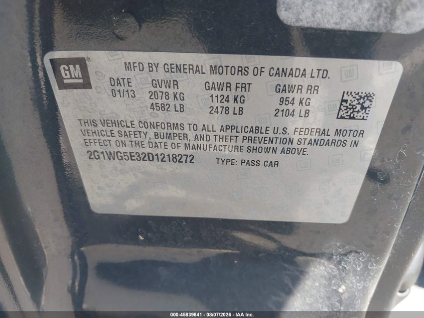 2013 CHEVROLET IMPALA SEDAN 3.6L V-6 DI, DOHC, VVT, 300HP