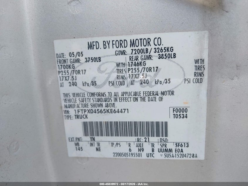 2005 FORD F-150 PICKUP 5.4L V-8 VVT, 300HP