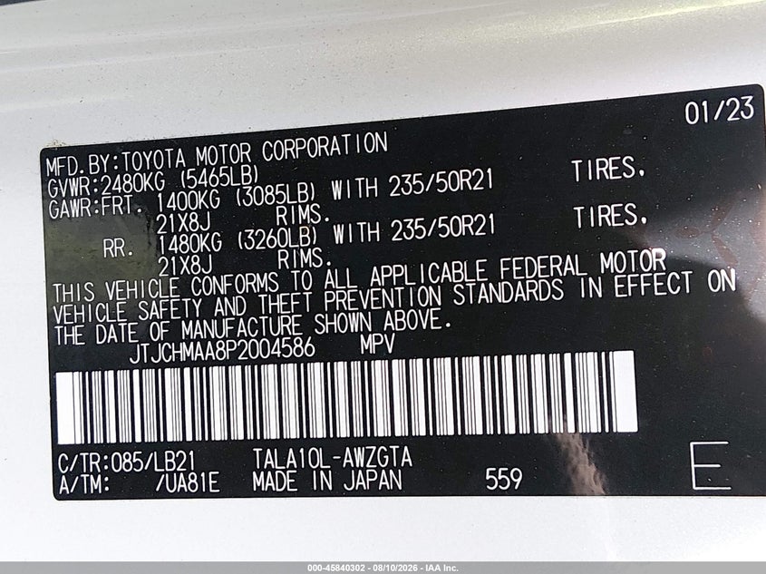 LEXUS RX 350 2023 VIN JTJCHMAA8P2004586