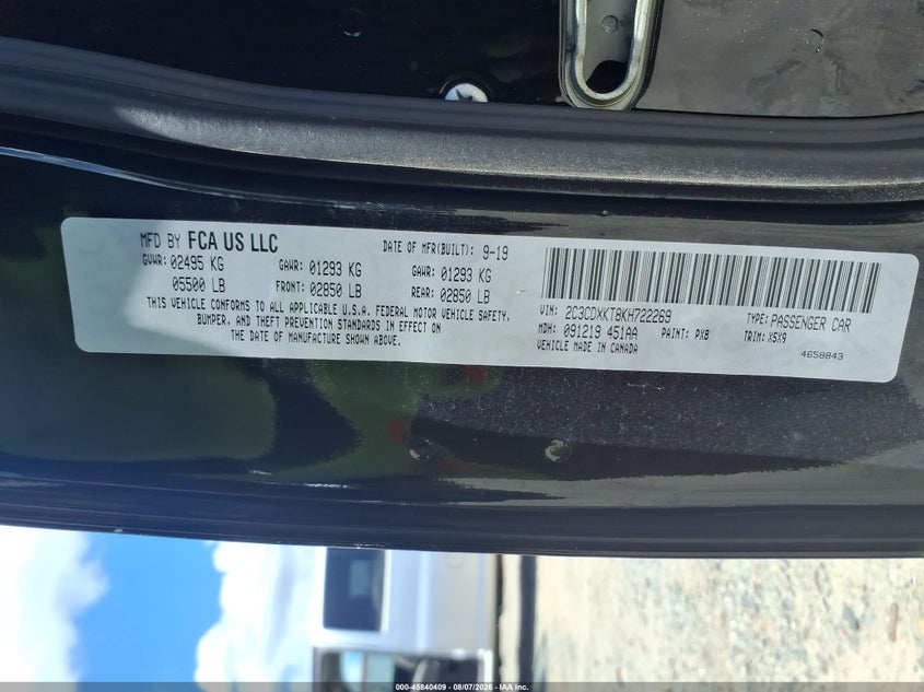 DODGE CHARGER 2019 VIN 2C3CDXKT8KH722269