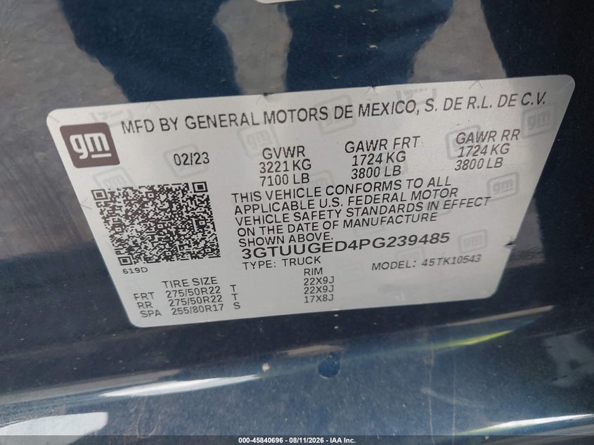 GMC SIERRA 1500 2023 VIN 3GTUUGED4PG239485