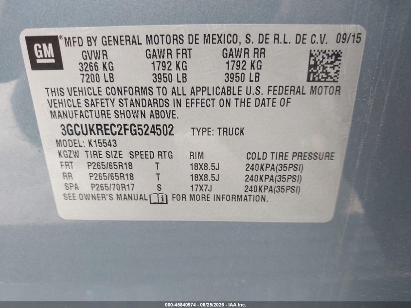 2015 CHEVROLET SILVERADO PICKUP 5.3L V-8 DI, VVT, 355HP