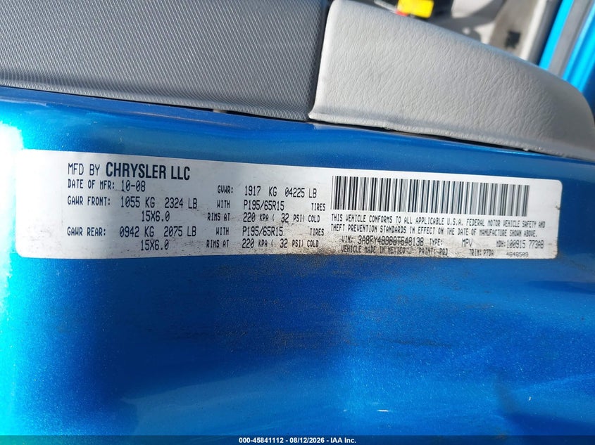 CHRYSLER PT CRUISER 2009 VIN 3A8FY48989T548138