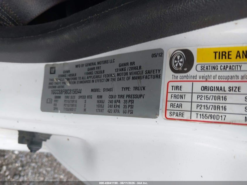 2012 CHEVROLET COLORADO TRUCK 2.9L I-4 DOHC, VVT, 185HP