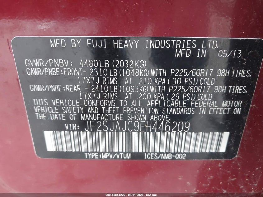 2014 SUBARU FORESTER SPORT UTILITY VEHICLE 2.5L H-4 DOHC, VVT, 170HP