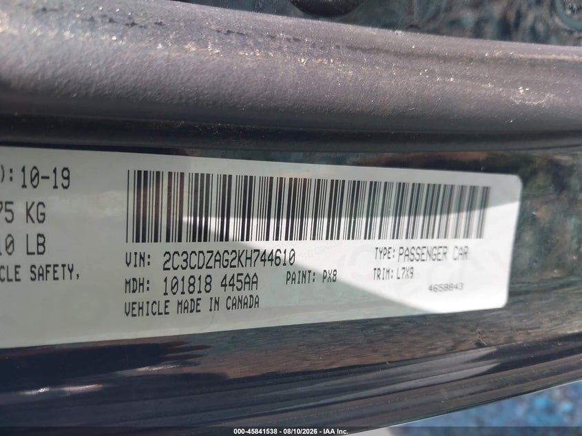 DODGE CHALLENGER 2019 VIN 2C3CDZAG2KH744610