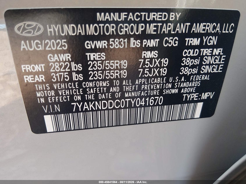 HYUNDAI IONIQ 5 2026 VIN 7YAKNDDC0TY041670