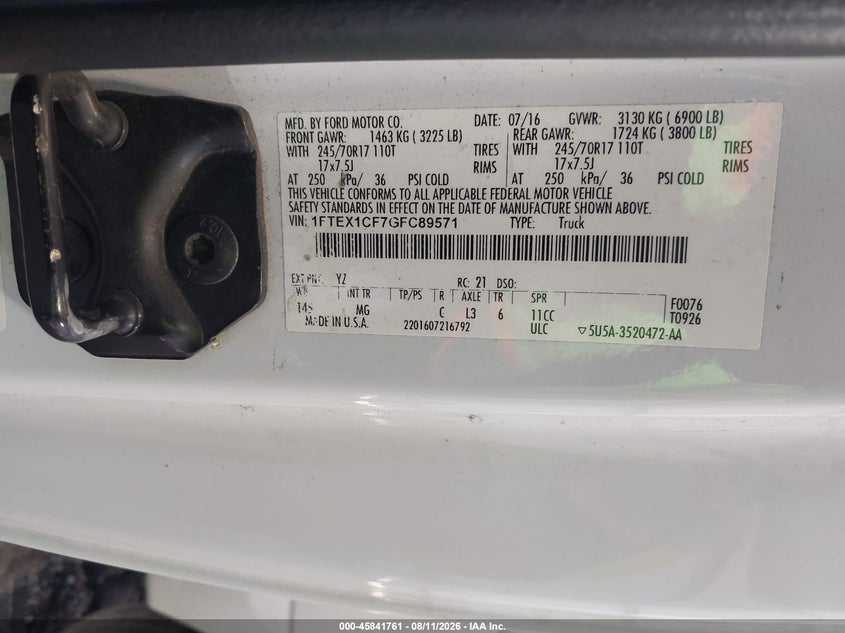 2016 FORD F-150 PICKUP 5.0L V8 FI DOHC 32V NF4