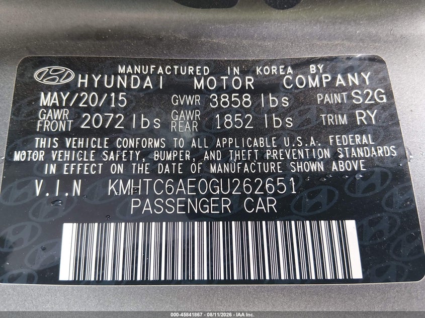 HYUNDAI VELOSTER 2016 VIN KMHTC6AE0GU262651