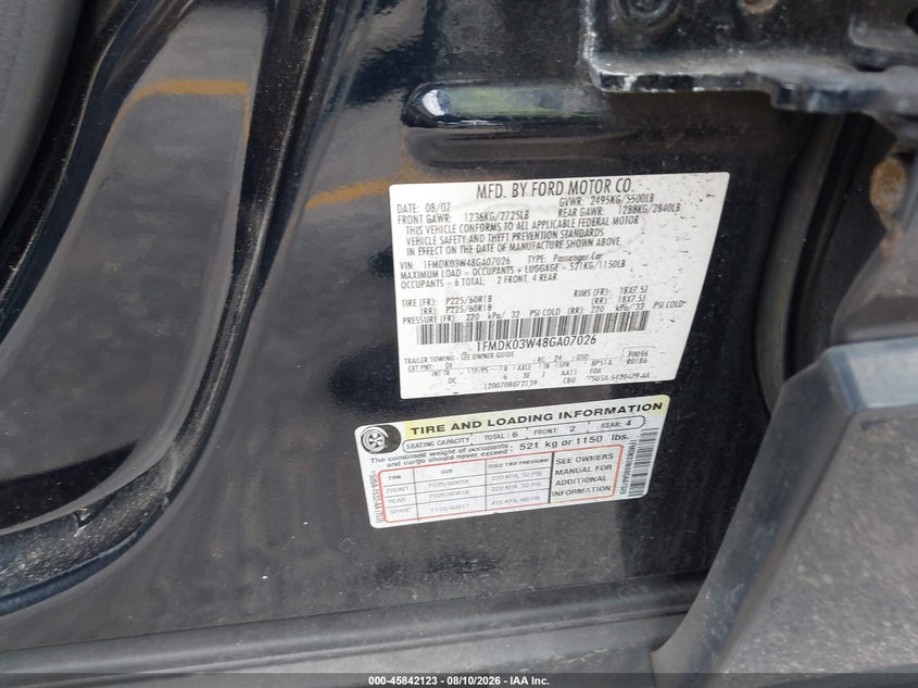 2008 FORD TAURUS X SPORT UTILITY VEHICLE 3.5L V-6 DOHC, VVT, 263HP