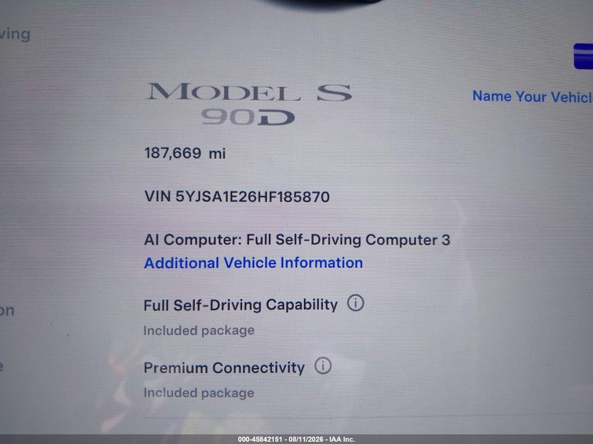 2017 TESLA MODEL S auction photo 7