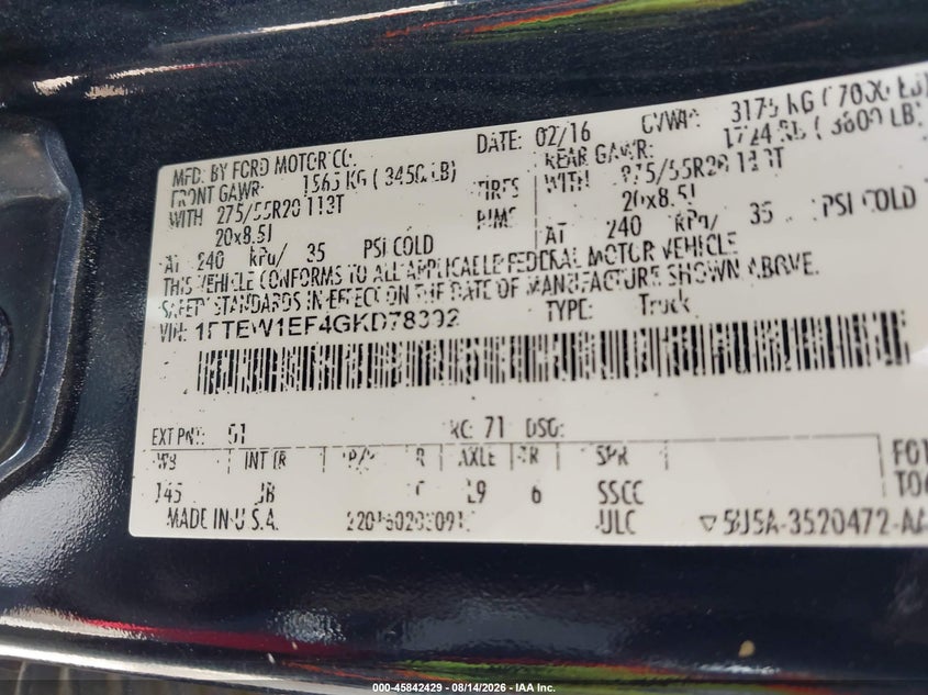 2016 FORD F-150 PICKUP 5.0L V-8 DOHC, VVT, 385HP
