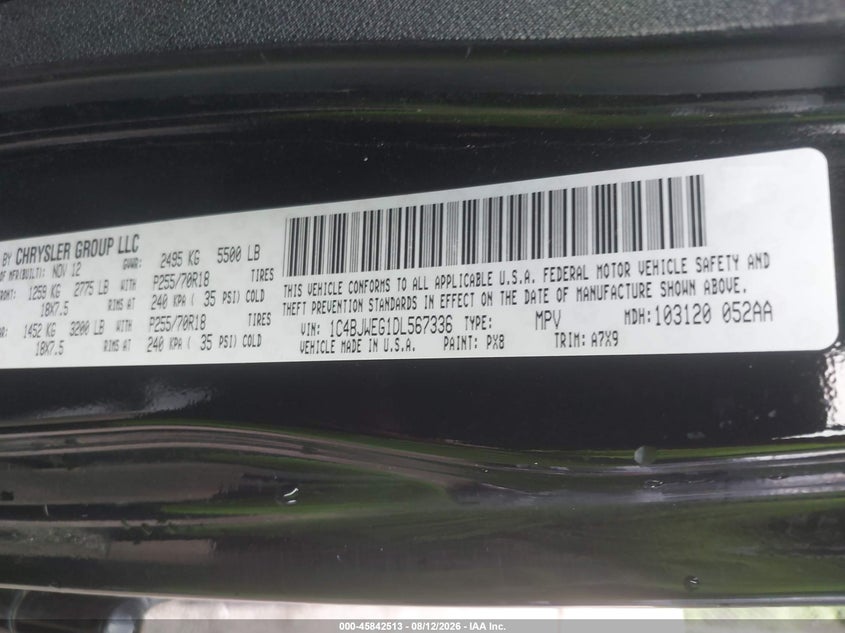 JEEP WRANGLER UNLIMITED 2013 VIN 1C4BJWEG1DL567336