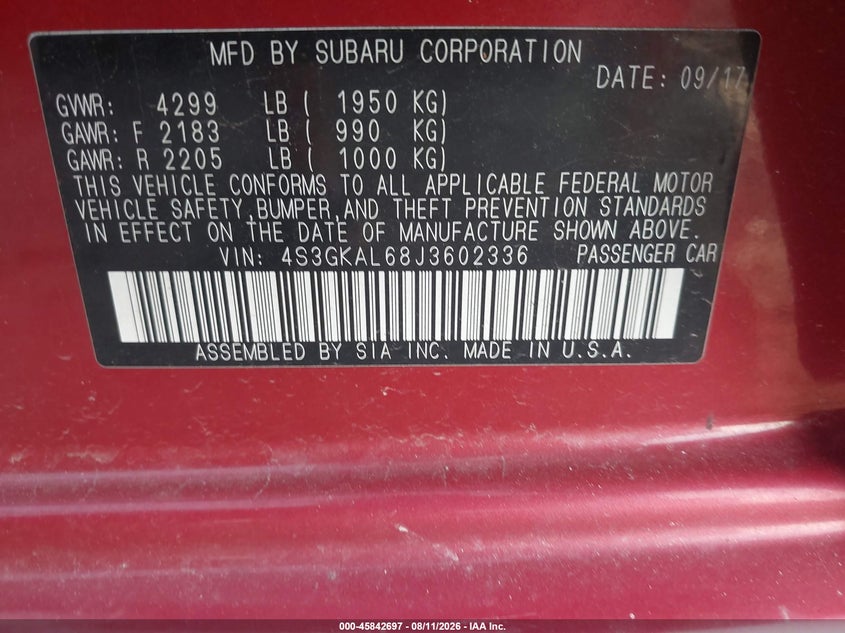 2018 SUBARU IMPREZA SEDAN 2.0L H-4 DI, DOHC, VVT, 152HP