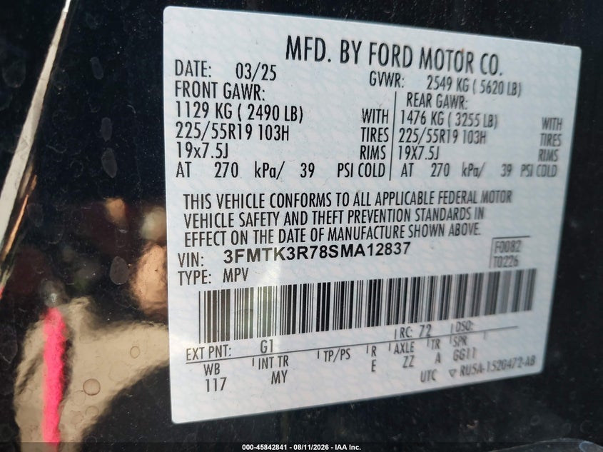 FORD MUSTANG MACH-E 2025 VIN 3FMTK3R78SMA12837
