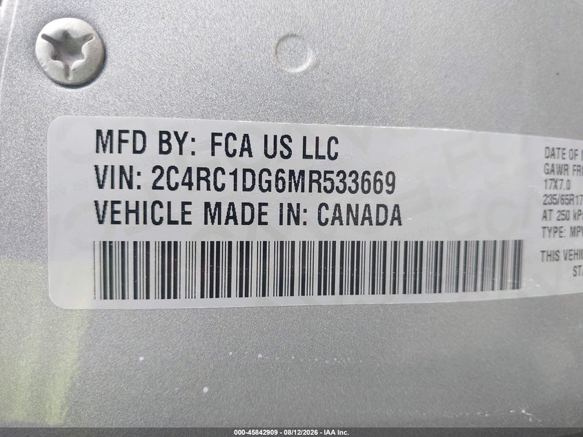 CHRYSLER VOYAGER 2021 VIN 2C4RC1DG6MR533669