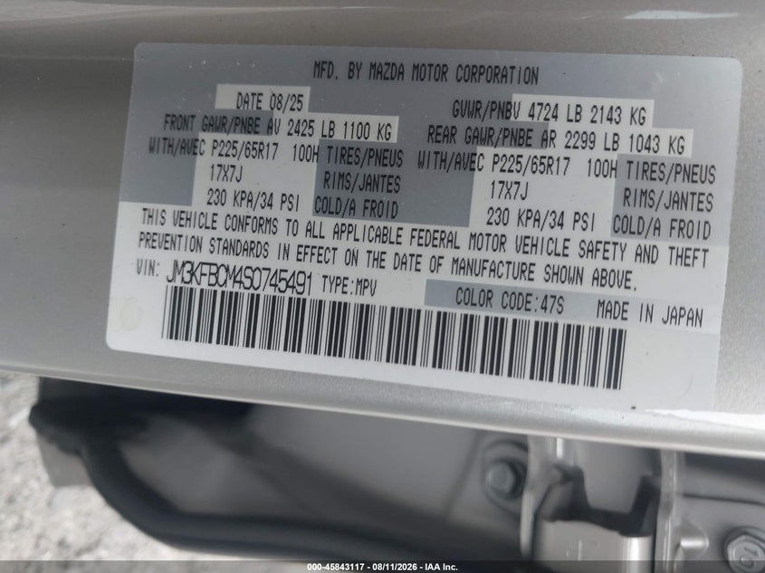 MAZDA CX-5 2025 VIN JM3KFBCM4S0745491