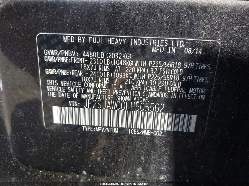 2015 SUBARU FORESTER SPORT UTILITY VEHICLE 2.5L H-4 DOHC, VVT, 170HP