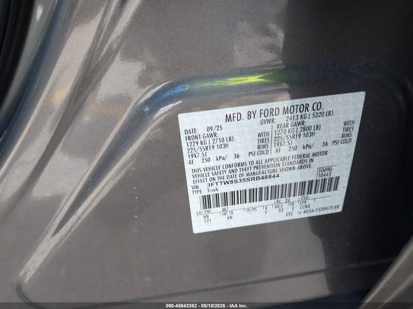 FORD MAVERICK 2025 VIN 3FTTW8S35SRB48844
