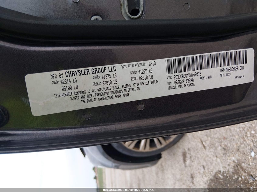 CHRYSLER 300C 2013 VIN 2C3CCAEG4DH740012